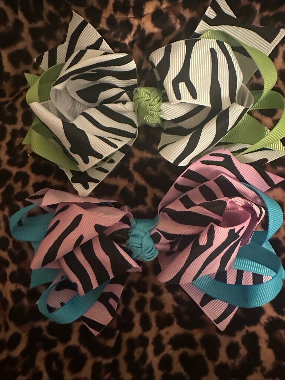 Zebra Print Layered Hair Bows for Kids - Pink & White